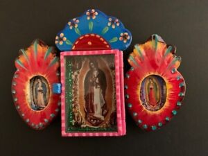 Hand-Painted Tin Triptych Nicho with Our Lady of Guadalupe – 26387