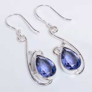 Iolite Gemstone Ethnic Handmade Jewelry 925 Sterling Silver Earrings 1.9" h582 - Picture 1 of 5