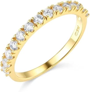 Alianza de compromiso de diamantes creados en oro amarillo real real de 14 k redondo de 1,25 quilates - Imagen 1 de 3