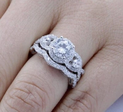 925 Sterling Silver Cz Wedding Band Engagement Rings Set Women Sz 2.5-15 W0053A - Image 1 of 4