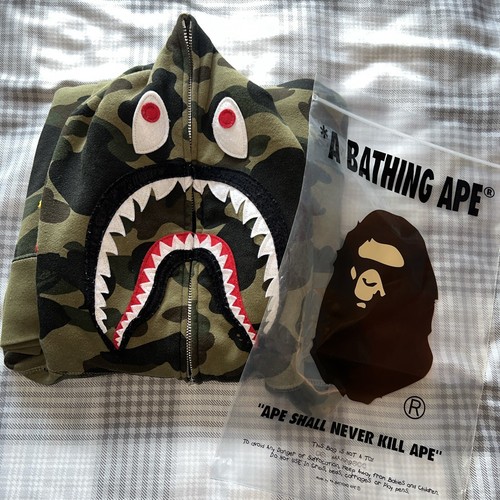 A BATHING APE (BAPE) BAPE PONR 1° squalo mimetico cerniera completa 100% autentico taglia M