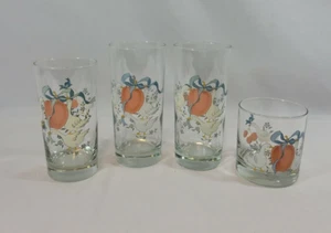 4 Vintage GÄNSE Gläser Ente Gans Äpfel & Bänder - 2 lg Becher, 1 md, 1 Steine - Bild 1 von 6
