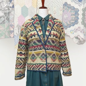 Vintage 90s Southwestern Tapestry Western Blanket Cowgirl Chimayo Jacket Size L - Picture 1 of 8