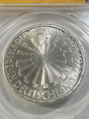 1972-J Germany 10 Marks Olympic Spiral Commemorative Graded MS 64 by ANACS - Image 1 of 4