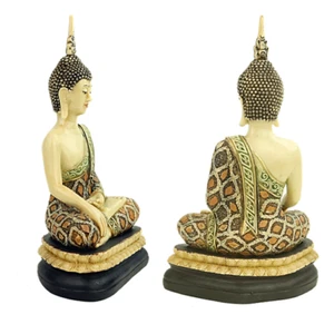 Statua Buddha meditazione con mano sulla terra in benedizione poliresinabicolore - Foto 1 di 1