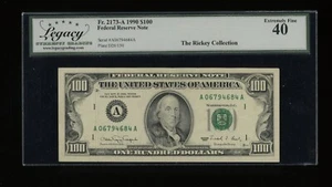 DBR 1990 $100 FRN Boston Fr. 2173-A Legacy XF-40 Serial A06794684A - Picture 1 of 2