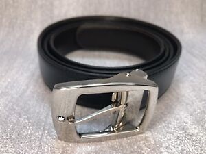 Montblanc Black & Brown Reversible Logo Silver Buckle Leather Belt 38 UK
