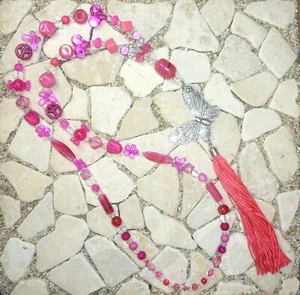 ★ lange Y - Kette ★ FLOWER POWER ★ SCHMETTERLING ★ QUASTE ★ pink & kristall ★ - Imagen 1 de 4