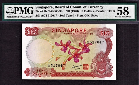 Singapore $10 Orchid Series ND (1970) Signature- GKS Pick-3b About UNC PMG 58 Cover