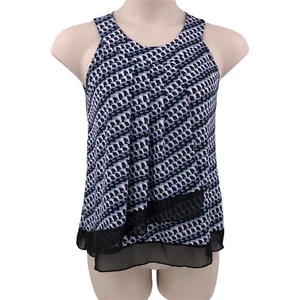 Top blusa elegante donna Keren Hart taglia small blu nero geometrico senza maniche - Foto 1 di 11