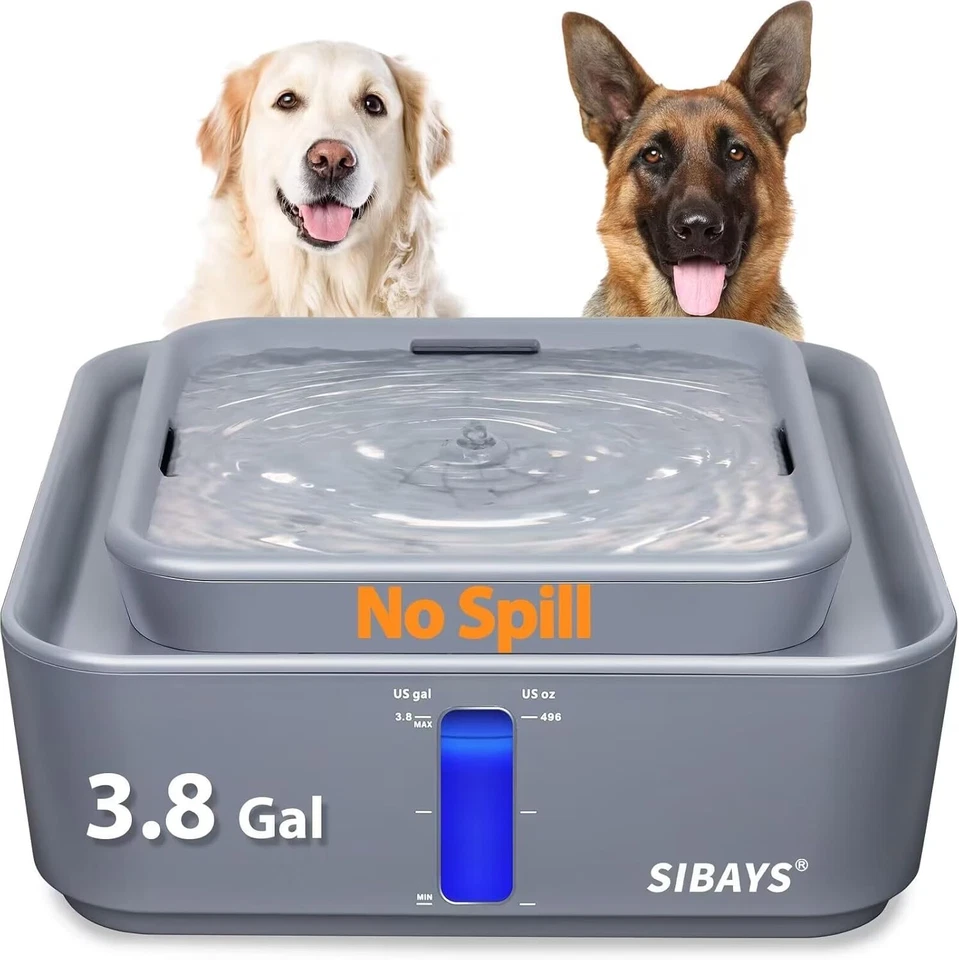 SIBAYS 3.8Gal - 14L Extra Large Pet Filtered Water Fountain No Spill Automatic - NIB
