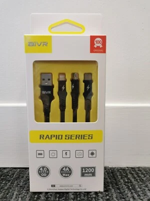 AIVR Rapid Series 1200mm 3 in 1 Data Cable 5V 4A Max PVC + TPE Material - image 1 of 2