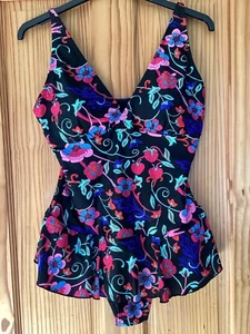 Beachcomber Black Red Floral Swim Dress Swimsuit size 18 Padded + Tummy Control - Picture 1 of 2