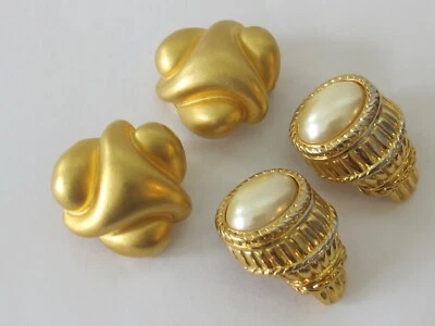 Bold Runway KJL Kenneth Lane Brushed Gold Tone Clip-on & Faux Pearl Earrings A9 - Image 1 of 4