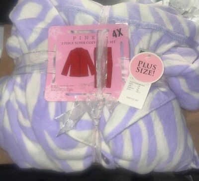 Joe Boxer Women’s 4XL Plus Size 2 Piece Fleece  Pajama Set Purple White Stripes - Image 1 of 4