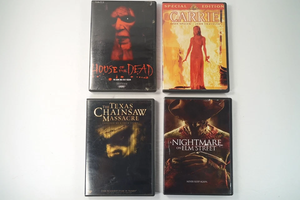 Lot Of 4  Horror Movie DVDs House Of Dead, Chainsaw Massa, Carrie, NM On Elm St - Image 1 of 4