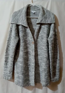 Pure Jill Sweater M tall Gray Cardigan Knit Long Sleeve one-button front closure - Picture 1 of 6