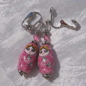 CLIPS OU BOUCLES D'OREILLES DORMEUSES ARGENTÉ AU CHOIX "MATRIOCHKA FUCHSIA"  - Picture 1 of 1
