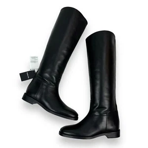 New with tags MASSIMO DUTTI knee high tall black leather riding equestrian boots - Picture 1 of 15