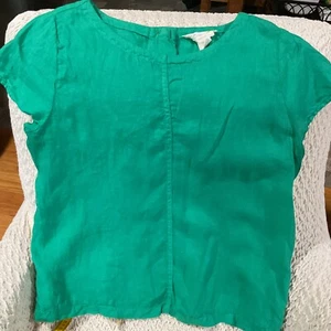 Women’s Lg Lush Green Linen Top Buttons on the Back Spring Summer C&C CA Beach - Picture 1 of 5