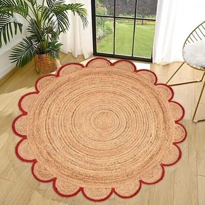 Scallop Rug Hand Braided Round 100% Natural Jute Farmhouse Area Design Floor Rug - Image 1 of 3