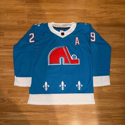 Colorado Avalanche Quebec Nordiques Nathan Mackinnon Stitched Blue Retro Jersey