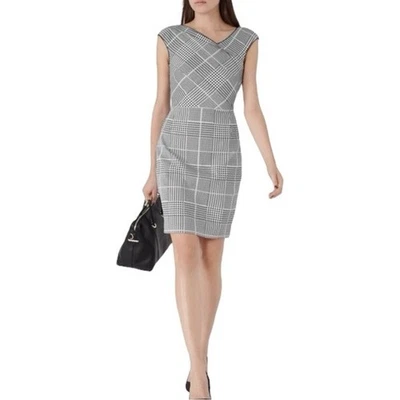 Reiss Dress Women's Size 4 US Ivory Black Houndstooth Check Asymmetric Tailored - Image 1 of 4