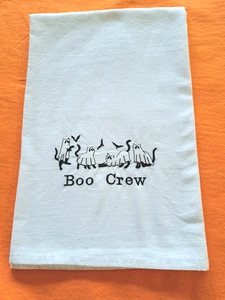 Halloween Kitchen Towel Black Cats Ghosts "Boo Crew" Machine Embroidered 27 X 27 - Picture 1 of 8