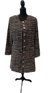 Cabi Coat Women 14 Multi Headline Topper Tweed Floral Button Boho Fairy Long Pea - Picture 1 of 18