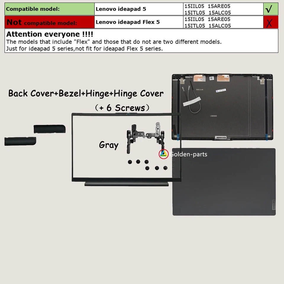 New LCD Back Cover Bezel Hinge Cover Gray For Lenovo 5 15IIL05 15ALC05 15ITL05 - Image 1 of 4