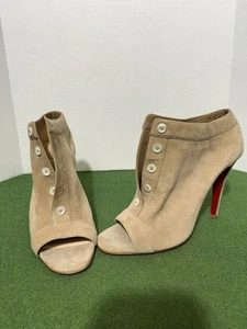 Christian Louboutin Maotic Neutral Suede Peep Toe Pumps Heels Women’s 41 US 11 - Picture 1 of 13