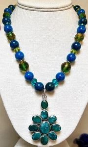 SCHÖNE Halskette Sterlingsilber Brillant blau-grün Apatit & Kunstglas - Bild 1 von 16