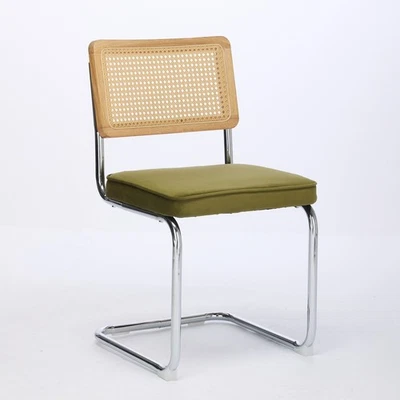 Set of 2 Olive-Green Velvet Dining Chairs – Mid-Century Modern Design with Cane - Image 1 of 4