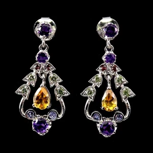 925 Sterling Silver Earrings Pear Citrine Amethyst Peridot Natural Gemstone Jewe - Picture 1 of 14
