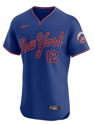 Camiseta Nike Elite Francisco Lindor 40 Alt Azul Naranja New York Mets 2025 Número 12 Foto 1 de 3