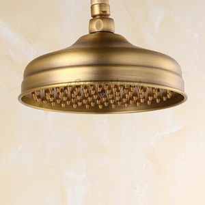 Antique Brass Rain Shower Head Replacement Bathroom Round Top Rainfall Sprayer - Picture 1 of 2