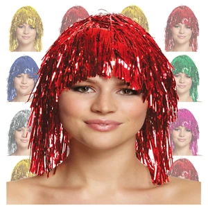 Erwachsene Kostüm glänzend metallic Retro 80er 90er Jahre Folie Fliette Perücke Kostüm Zubehör - Bild 1 von 7