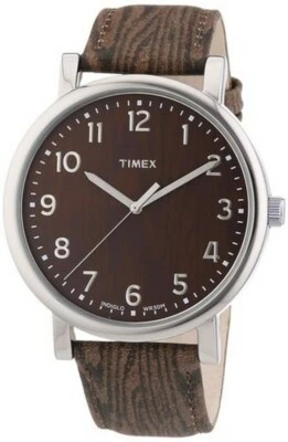 NEW TIMEX SILVER TONE,BROWN+BLACK EMBOSSED LEATHER BAND,INDIGLO,WATCH-T2P221 - Image 1 of 3