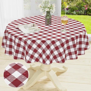 round Waterproof Vinyl Table Cloth, Buffalo Flannel Backed Tablecloth, Wipeable  - Picture 1 of 12