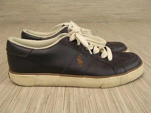 Polo Ralph Lauren Brown & Cream Leather Sneakers Men's Size US 10 D Logo On Side - Picture 1 of 8
