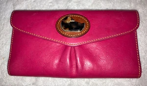 Vintage Dooney & Bourke Red (Pink) Leather Wallet with Tortoise Shell Duck - Picture 1 of 6