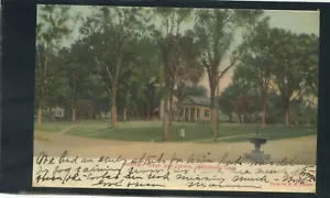 Cartolina antica Windham Green Library Connecticut Conn CT Fountain Annullo 1910 - Foto 1 di 2