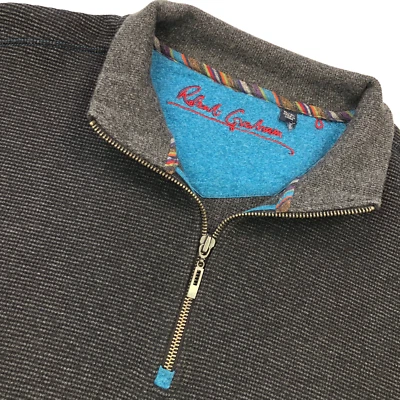 Pullover gris Robert Graham para hombre 100 % algodón 1/4 cremallera • XL Foto 1 de 4