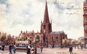 Vintage Postcard Parish Church Sheffield Building Telegraph Oilette Raphael Tuck - Picture 1 of 2