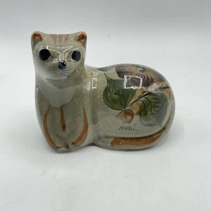 Vintage Cat Tonala Hand Painted Mexican Pottery Folk Art Decor Figurine - Picture 1 of 7