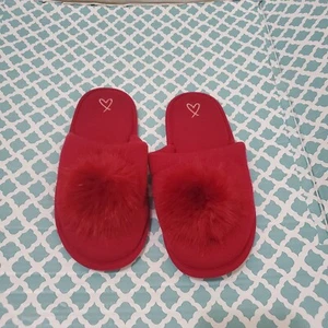 Victorias Secret Slippers Red Pom Pom - Picture 1 of 10
