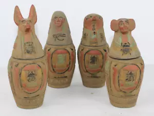 4 RARE ANCIENT EGYPTIAN ANTIQUE 4 CANOPIC Jars Mummification Horus Sons (B03+) - Picture 1 of 17