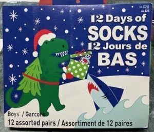 BOYS'  12 Days of Socks Countdown Christmas - 4 Crew 8 Ankle - Advent Calendar - Picture 1 of 3