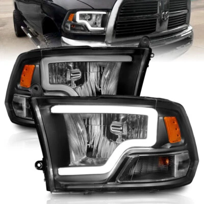 Faros de cristal ANZO para Dodge Ram 1500 2009-2018 con barra de luz carcasa negra Foto 1 de 4