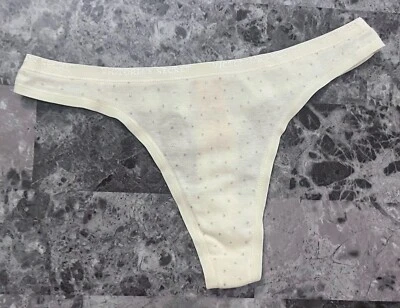 NWT VICTORIA'S SECRET XS SILVER POLKA DOT 100% COTTON VINTAGE RARE THONG PANTIES - Image 1 of 4